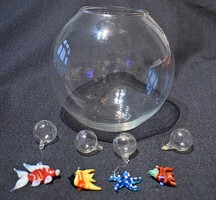 Akvárium dekoráció üveg halacska 3 db. , tengeri csillag kézműves olasz és ázsiai üvegműves