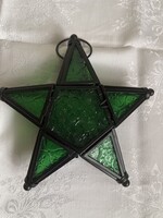 Gyönyörű zöld  üveg karácsonyi dísz, mécses, gyertyatartó, nagy.