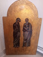 Nagy méretű kézi festésű fa ikon - Szent Joakim és Anna .41,5 x 25,5 cm-es