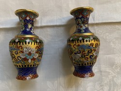 Gyönyörű Kinai rekeszzománc, tűzzománc váza pár.