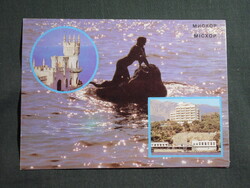 Képeslap,Oroszország,Ukrajna,Krím-félsziget,Fecskefészek kastély,Micxop,sellő szobor,1986-