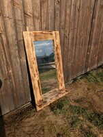 Bathroom Mirror with Shelf, Rustic Picture Frame in Natural Color