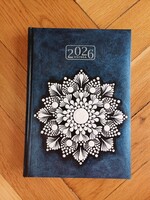 2026 Agenda Calendar Blue Vintage Black White Mandala Decoration Hand Painted A5 Daily