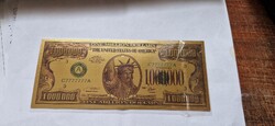 Másik 1000000 dollár - arany színű, plasztik, fantázia ,,bankjegy".