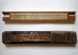 1800-as évekből! Nagyon régi antik német A.W. Faber tolókaros fa logarléc saját tokban fából készült