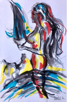 Tarot sorozat art by Konrad Biro. Mértékletesség. Gyönyörű akvarell illusztráció. Egy hét-egy esély!