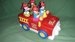 Vintage EREDETI DISNEY- Mickey Mouse -Miki egér és Társai interaktív tűzoltő autó 20cm képek szerint