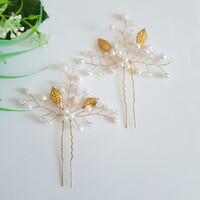 2db arany színű leveles, gyöngyös hajtű, drótos hajdísz – 2. osztály