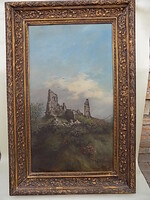 Festmény: olaj vászon. "Rábai 906"," Keszthely ". Szép állapotú, 130 x 85 cm, 1906.