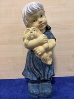 Kerámia lány a kutyájával figura, dísztárgy