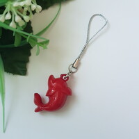 Red dolphin-shaped mobile ornament, hanging ornament, bag ornament