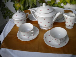 Zsolnay pajzspecsétes 4 személyes manó füles rózsa mintás teás készlet
