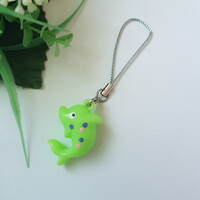 Green, polka-dotted dolphin-shaped mobile ornament, hanging ornament, bag ornament