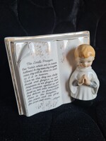 English Christmas Greetings Porcelain Angel Praying, Excellent Vintage Table/Fireplace Decor
