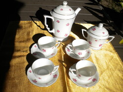 Zsolnay pajzspecsétes 4 személyes manó füles rózsa mintás kávés készlet