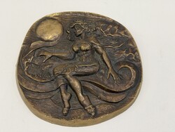 Bartos Endre bronz relief érem szecessziós fürdőző női akt szobor