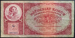 Csehszlovákia 50 Korún 1929 P-22 VF bankjegy