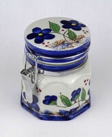1Y359 Csatos fedelű virágmintás porcelán tea tartó fűszertároló edény