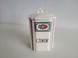 Régi antik nagy méretű rózsa mintás Czukor gránit fűszertartó rózsás cukor fűszeres