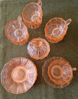 Art deco korall színű üveg teás készlet