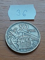 SPANYOLORSZÁG 50 PESETA 1957 (59) Réz-nikkel, Francisco Franco  36.
