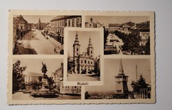 Képeslap, Miskolc, részletek, Kossuth szobor, templom, Széchenyi utca, Barasits János kiadása.No. 9