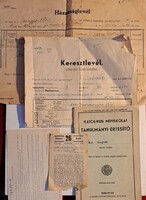 „19. századi egyházi anyakönyvi iratok egyben – házasságlevél (1872), keresztlevelek, tanulmányi ért