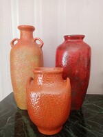 Retro pesthidegkúti  modernista iparművészeti kerámia vázák - jelzett Csizmadia Margit is!