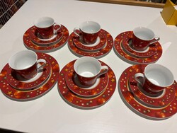 Gyönyörű csillagos téli 18 részes karácsonyi trió szett teáscsésze csészealj süteményes tányér