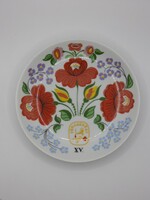 Hollóházi porcelán XV. véradásért kistányér kalocsai mintás