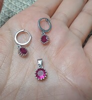 Magenta színű köves ezüst ékszer szett