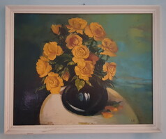 Sárga rózsák.  Olajfestmény.