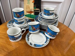 Gyönyörű jelenetes télapós 18 részes karácsonyi trió szett teáscsésze csészealj süteményes tányér