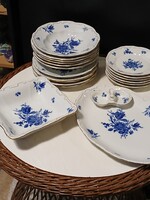 Zsolnay étkészlet arany tollazott  kék virágos