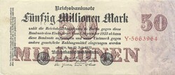 50 millió márka 1923.07.25. Birodalmi kiadás 7 jegyű sorszám Németország 3.