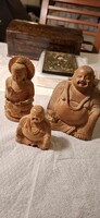 3 db faragott  fa Budha szobor