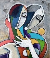 ••• KUBISTA SZERELEM••• 70x60cm vászon festmény PreszyArt