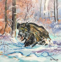 Hajtás - jelenetes vadászfestmény