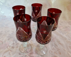 5 darabos rubin vörös, csodaszép boros kristálypohár készlet, 15,5 cm magas