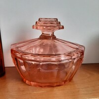 Pink Vintage Art Deco Candy or Jewelry Box in Glass