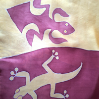 Selyem sál, kézzel szegett, kézzel festett