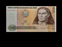 UNC - 500 INTIS - PERU 1987 - a "nagy Inka vezér" képmásával! (Olvass!)