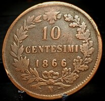 Olaszország 10 Centesimi, 1866 Verdejel: "N" - Nápoly D16B4V