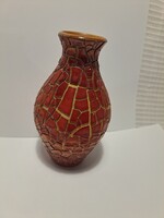 Zsolnay ökörvérmázas, repesztett váza. S