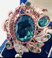 Antik art nouveau stílusú 9 k arany gyűrű drágakövekkel 58-as méret