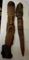 2 Régi,faragott  fa kézműves  fali dísz rusztikus