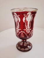 Antik Bíborpácolt Biedermeier Hántolt Csiszolt Kehely