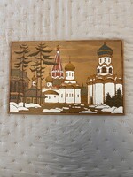 Orosz festett fatábla – ortodox kolostor ábrázolás, URSS jelöléssel, 2009