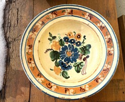 Régi erdélyi székely cserép antik fali tányér virágmintás