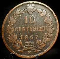 Olaszország 10 Centesimi, 1867 Verdejel: "N" - Nápoly D16C1V